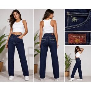 Vintage Choppers High Waisted‎ Straight Leg Jeans Dark Wash Helicopter Logo 32